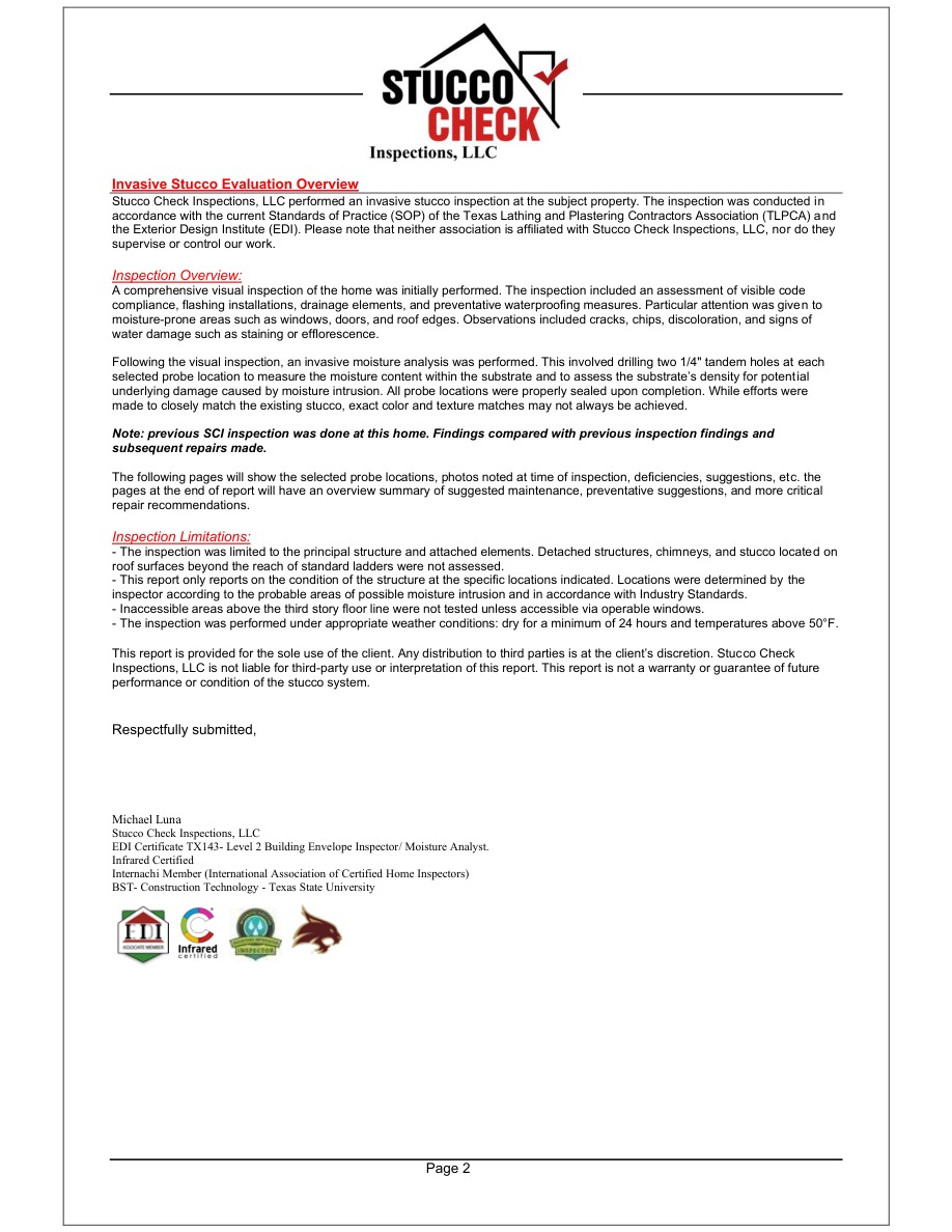 Sample report page 2: The inspection scope