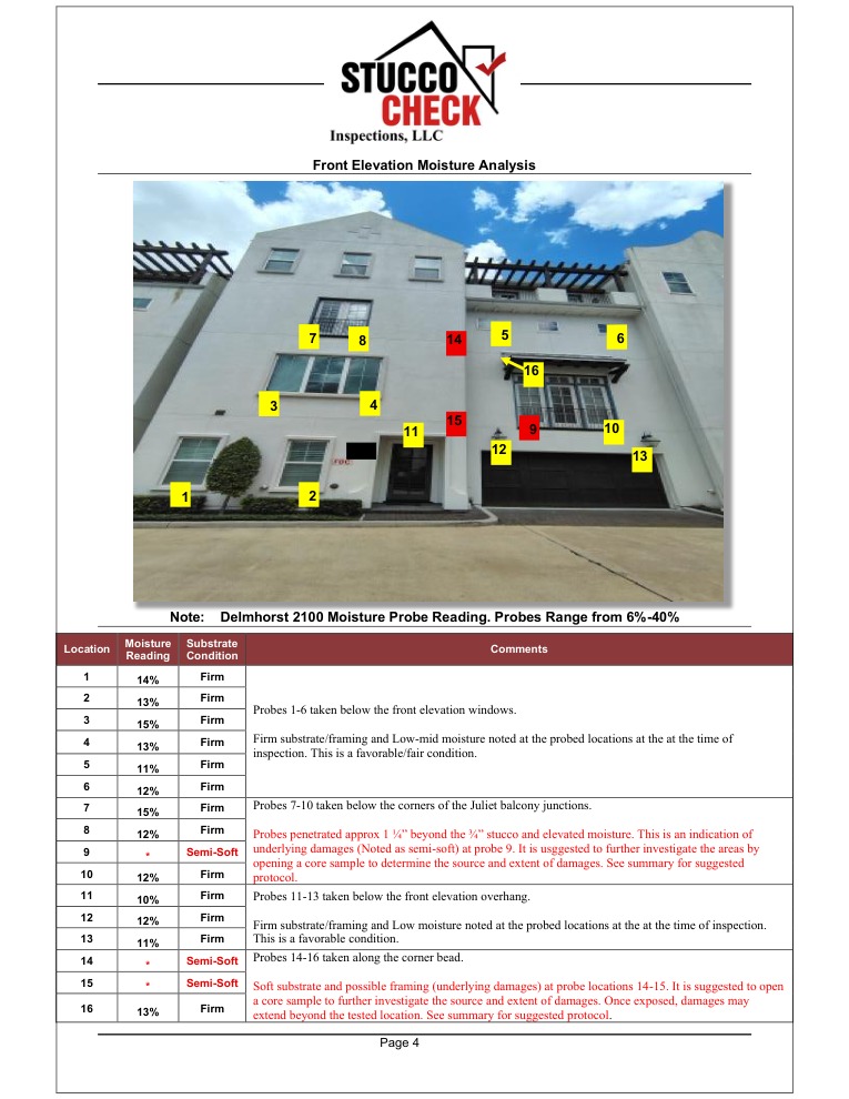 Sample report page 4: Moisture findings